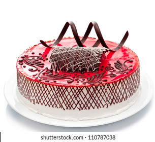 Strawberry Cake Ower White Background