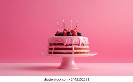 Strawberry Cake picture on abstract pink background  - Powered by Shutterstock