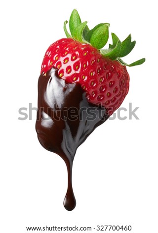 strawberry with chocolate dipping isolated on white