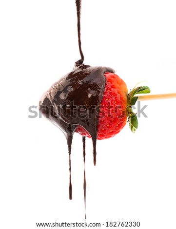 Strawberry in chocolate isolated on white background