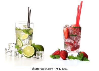 strawberry and classical mojito cocktail on white background - Powered by Shutterstock