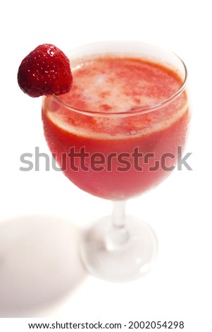 Strawberry Cocktail Drink With Ice in glass, Fresh summer cocktail with strawberries, closeup