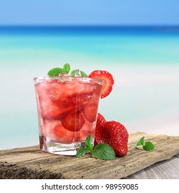 Strawberry Cocktail On A Beach