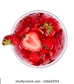 Strawberry Cocktail From Top View, Isolated On White Background