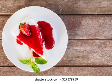 Strawberry Crape Cake  Top View On Wooden