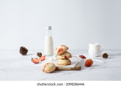 Strawberry Cream Cheese Cookies. Set On Cafe Table.