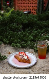 Strawberry Cream Cheese Croissant  And Strawberry Soda