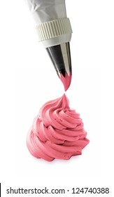 Strawberry Cream With Icing Bag On White Background