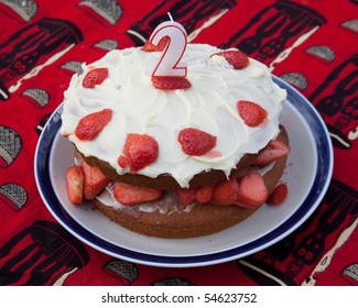 Strawberry And Cream Sponge 2nd Birthday Cake.