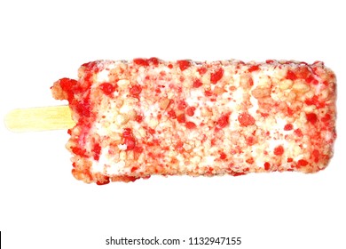 Strawberry Crunch Ice Cream Bar. Isolated On White. Room For Text. 


