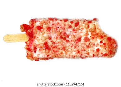 Strawberry Crunch Ice Cream Bar. Isolated On White. Room For Text. 


