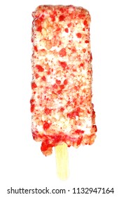 Strawberry Crunch Ice Cream Bar. Isolated On White. Room For Text. 


