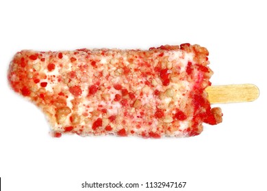 Strawberry Crunch Ice Cream Bar. Isolated On White. Room For Text. 


