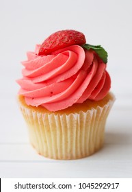 Strawberry Cupcake With Color Red Cream