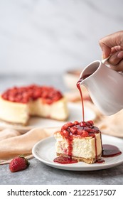 Strawberry and Custard Cheesecake with Strawberry Syrup