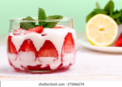Strawberry dessert with mint