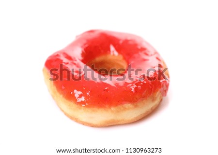 Similar – Image, Stock Photo round red glazed donut and paper cup with coffee