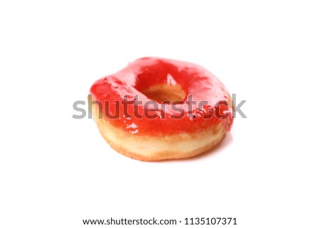 Similar – Image, Stock Photo round red glazed donut and paper cup with coffee