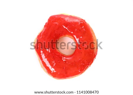 Similar – Image, Stock Photo round red glazed donut and paper cup with coffee