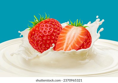 Strawberry falling into milk splash - Powered by Shutterstock