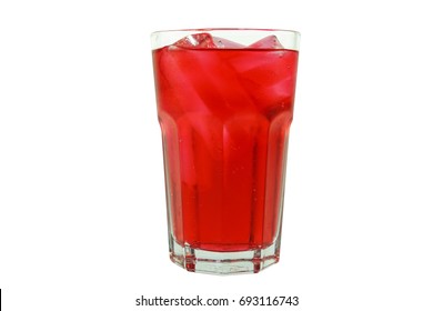 Strawberry favour soft drink in clear glass isolated on white background - Powered by Shutterstock