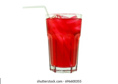 Strawberry Favour Soft Drink In Clear Glass Isolated On White Background