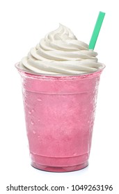 Strawberry Frappuccino, Latte With Creme On White Background