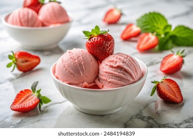 Strawberry fresh ice cream on white background - Powered by Shutterstock