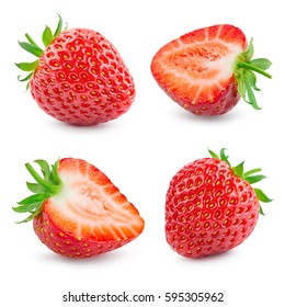 Strawberry. Fresh ripe berry isolated on white background. Collection. - Shutterstock ID 595305962