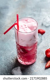 Strawberry Frose Cocktail With Pink Wine Frose Slushy Smoothy Alcoholic Beverage.