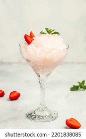 Strawberry Frose Cocktail With Pink Wine Frose Slushy Smoothy Alcoholic Beverage. Boozy Frozen Rose Frose.