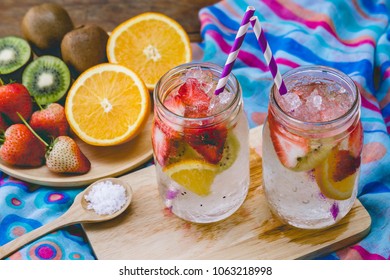 strawberry and fruit sweet soda drink for health on summer