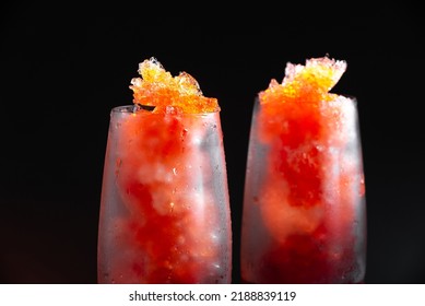 Strawberry Granita Or Sorbet. Traditional Italian Summer Dessert. Berry Ice Cream