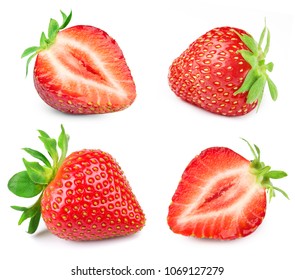 Strawberry half collection isolated on white background - Shutterstock ID 1069127279