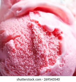Strawberry Ice Cream Background Macro. Beautiful Ice-Cream Balls close up. 
