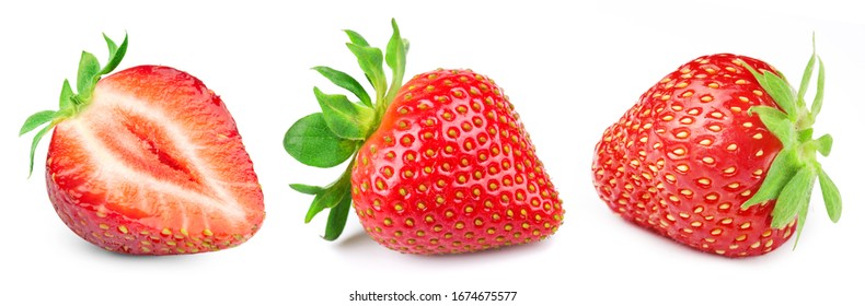 Strawberry isolated on white background. Strawberry clipping path. Strawberry berry collection. Full depth of field - Shutterstock ID 1674675577