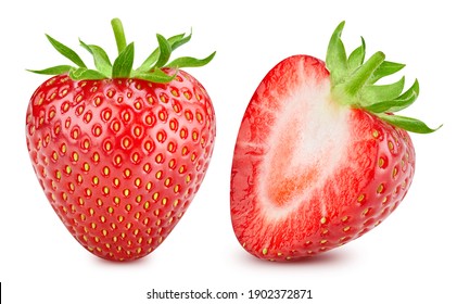 Strawberry isolated on white background. Strawberry collection clipping path. Strawberry macro studio photo
