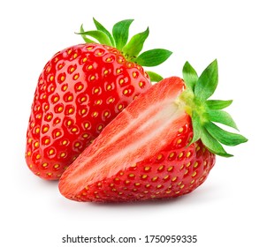 Strawberry isolated. Strawberries isolate. Whole, half, cut strawberry on white. Strawberries isolate. Side view organic strawberries. Full depth of field. With clipping path. - Shutterstock ID 1750959335