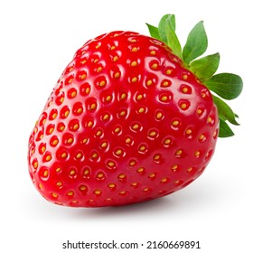 Strawberry isolated. Whole strawberry with leaf on white background. Perfect retouched berry with clipping path. Full depth of field. - Shutterstock ID 2160669891