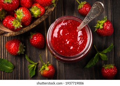 Strawberry Jam In The Glass Jar.