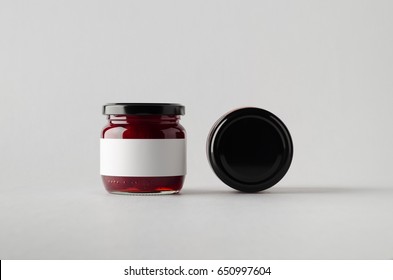 Strawberry Jam Jar Mock-Up - Two Jars. Blank Label