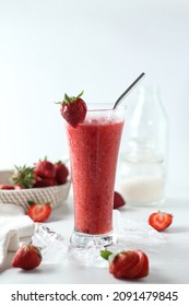 Strawberry juice which contains a lot of vitamin C is good for body health,soft focus texture,selective focus,blurred background - Shutterstock ID 2091479845