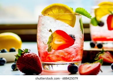 Strawberry lemon honey blueberry soda iced mixed juice - Powered by Shutterstock