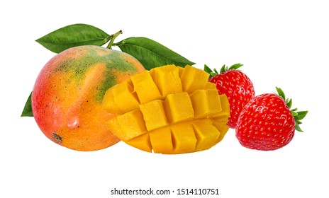 Strawberry And Mango Isolated On White Background