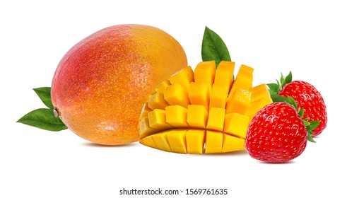 Strawberry And Mango Isolated On White Background