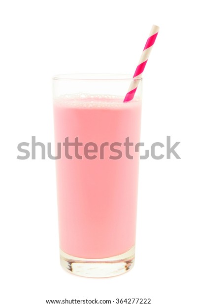 Strawberry Milk Glass Striped Paper Straw Stock Photo Edit Now