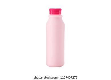 Strawberry Milk Plastic Bottle On Isolated