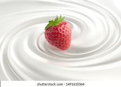 Strawberry In A Milk Or Yogurt Swirl