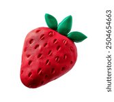 Strawberry molded from plasticine modeling clay isolated on white background, kids toy, kids fun concept, fruit, food blog