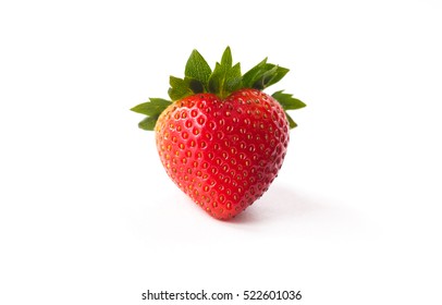 Strawberry on white background in shape of heart.